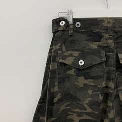 카모 왕벌룬 빈티지힙 백포켓 투웨이 스냅버튼 하이웨스트 로우라이즈 사이드핀턱 절개 밀리터리 코튼 와이드데님 롱팬츠 빅사이즈