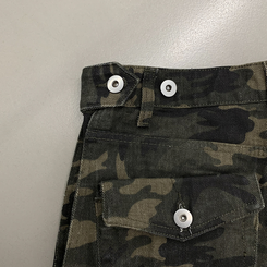 카모 왕벌룬 빈티지힙 백포켓 투웨이 스냅버튼 하이웨스트 로우라이즈 사이드핀턱 절개 밀리터리 코튼 와이드데님 롱팬츠 빅사이즈