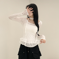 長袖Tシャツ 【マフラー付き】フラワーシースルー長袖Tシャツ WHITE