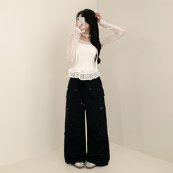 長袖Tシャツ 【マフラー付き】フラワーシースルー長袖Tシャツ WHITE
