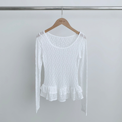 長袖Tシャツ 【マフラー付き】フラワーシースルー長袖Tシャツ