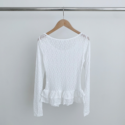 長袖Tシャツ 【マフラー付き】フラワーシースルー長袖Tシャツ