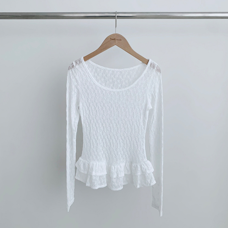 【マフラー付き】フラワーシースルー長袖Tシャツ