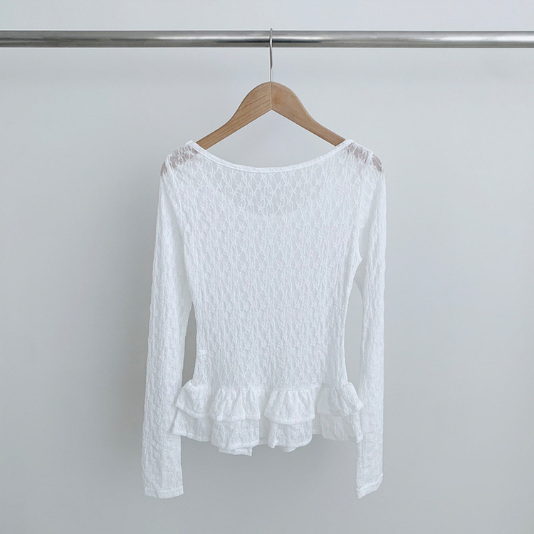【マフラー付き】フラワーシースルー長袖Tシャツ