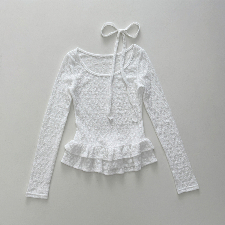 【マフラー付き】フラワーシースルー長袖Tシャツ