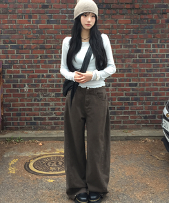 ワイド 【丈別】3WAYコットンサイドスナップパンツ BROWN