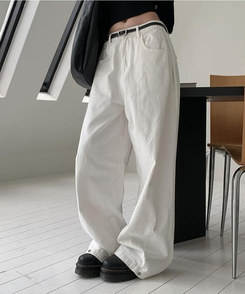 ワイド 【丈別】3WAYコットンサイドスナップパンツ WHITE