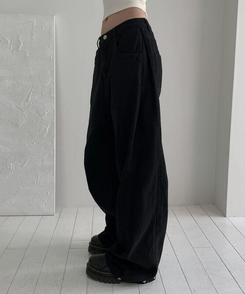 ワイド 【丈別】3WAYコットンサイドスナップパンツ BLACK