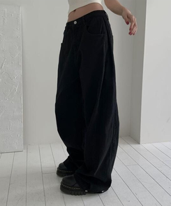 ワイド 【丈別】3WAYコットンサイドスナップパンツ BLACK