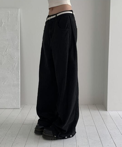 ワイド 【丈別】3WAYコットンサイドスナップパンツ BLACK