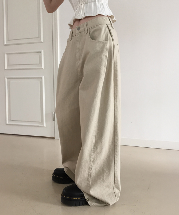 ワイド 【丈別】3WAYコットンサイドスナップパンツ BEIGE
