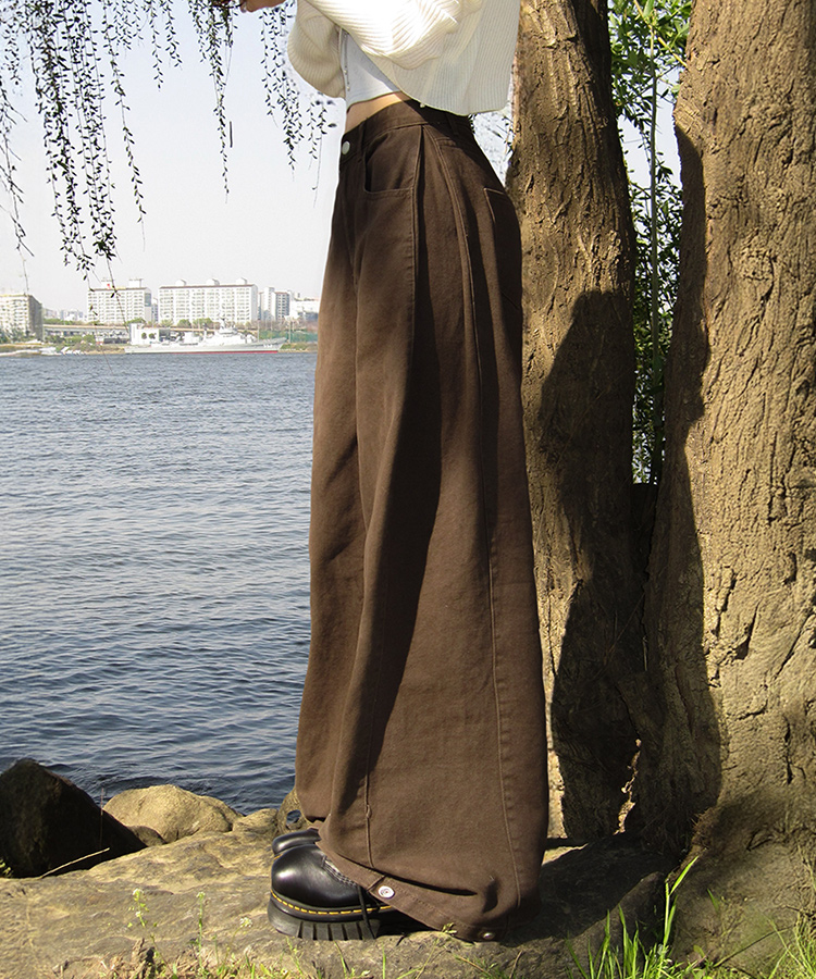ワイド 【丈別】3WAYコットンサイドスナップパンツ BROWN
