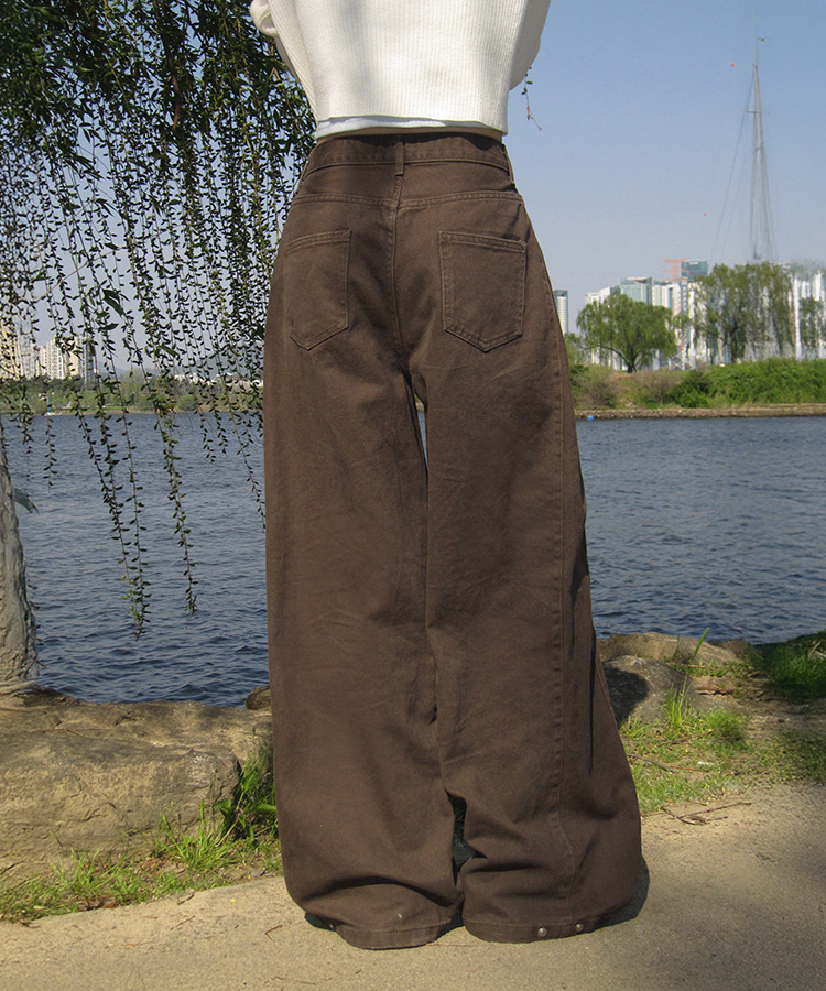 ワイド 【丈別】3WAYコットンサイドスナップパンツ BROWN