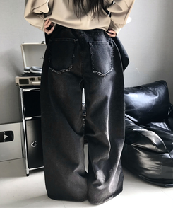 デニム スリットデニムワイドパンツ BLACK