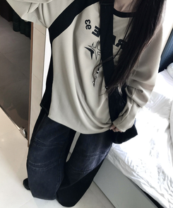デニム スリットデニムワイドパンツ BLACK