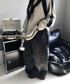 デニム スリットデニムワイドパンツ BLACK