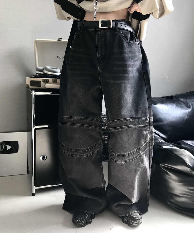 スリットデニムワイドパンツ BLACK
