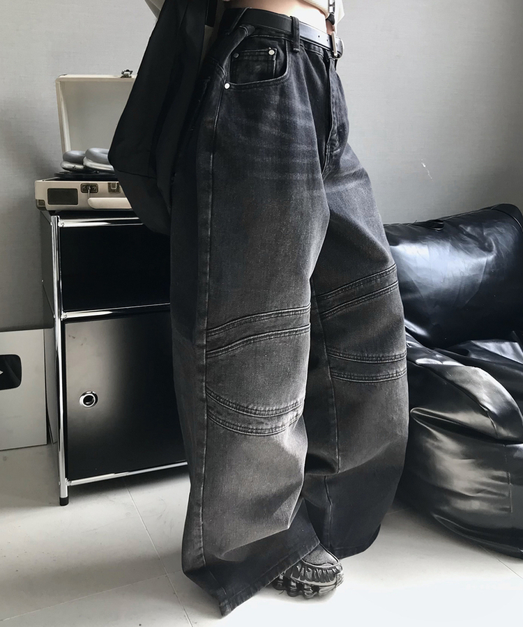 スリットデニムワイドパンツ BLACK
