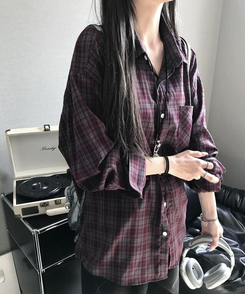 シャツ ポケットボタンチェックシャツ BURGUNDY