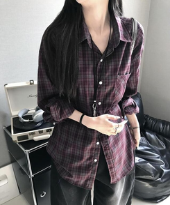 シャツ ポケットボタンチェックシャツ BURGUNDY