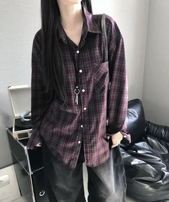 シャツ ポケットボタンチェックシャツ BURGUNDY