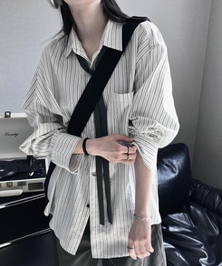 シャツ ストライプポケットシャツ WHITE