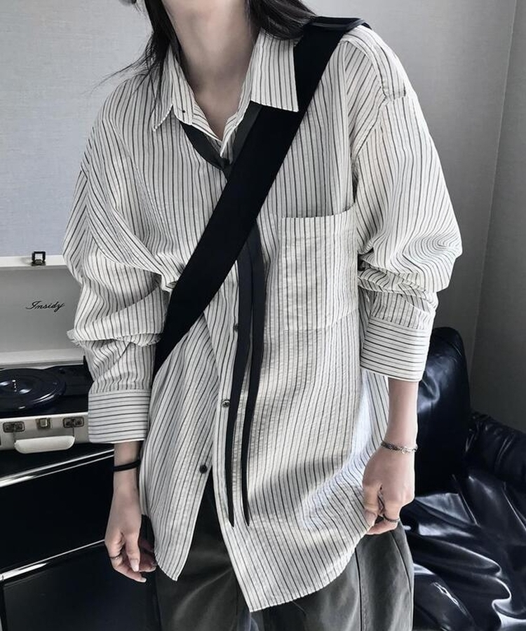 ストライプポケットシャツ WHITE