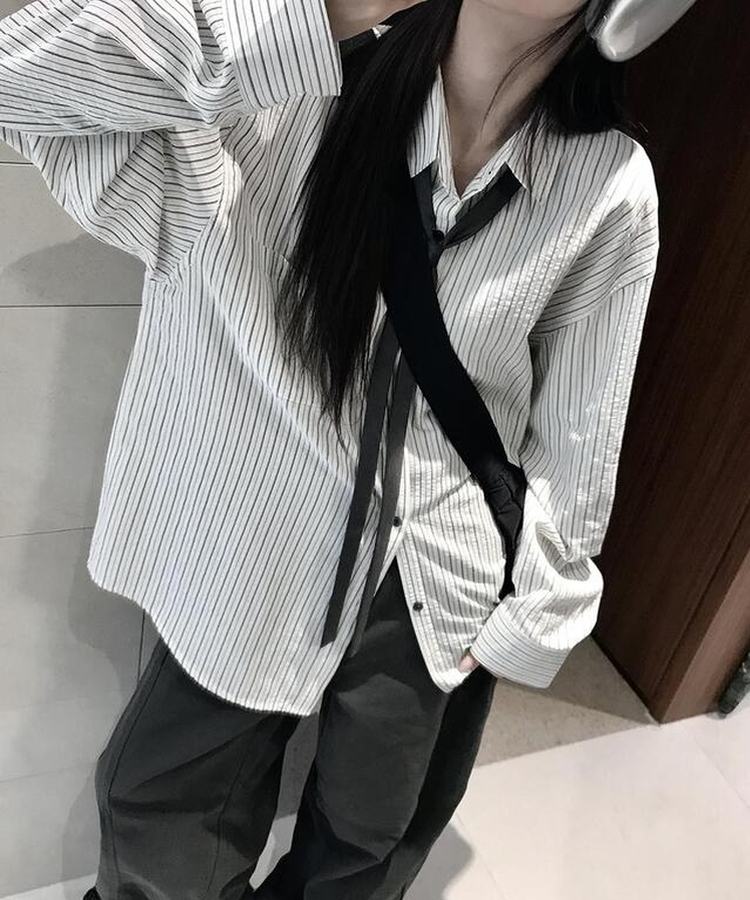 ストライプポケットシャツ WHITE