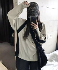 長袖Tシャツ バイカラーワッフルTシャツ BEIGE