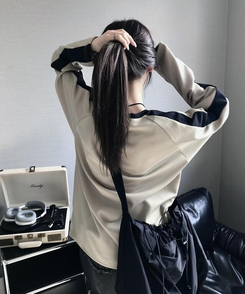 長袖Tシャツ バイカラーワッフルTシャツ BEIGE