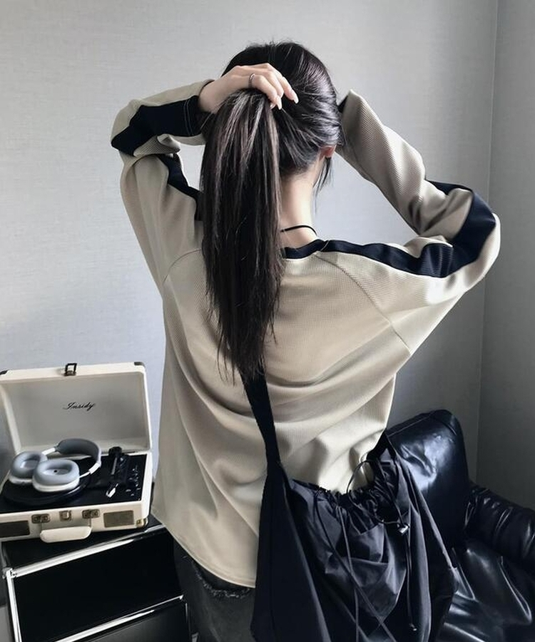 バイカラーワッフルTシャツ BEIGE