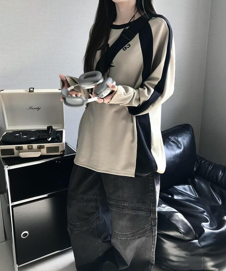 バイカラーワッフルTシャツ BEIGE