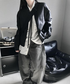 ジャケット レザージップアップジャケット BLACK