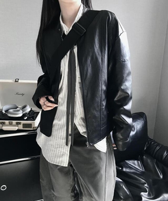 ジャケット レザージップアップジャケット BLACK