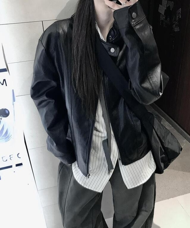 レザージップアップジャケット BLACK