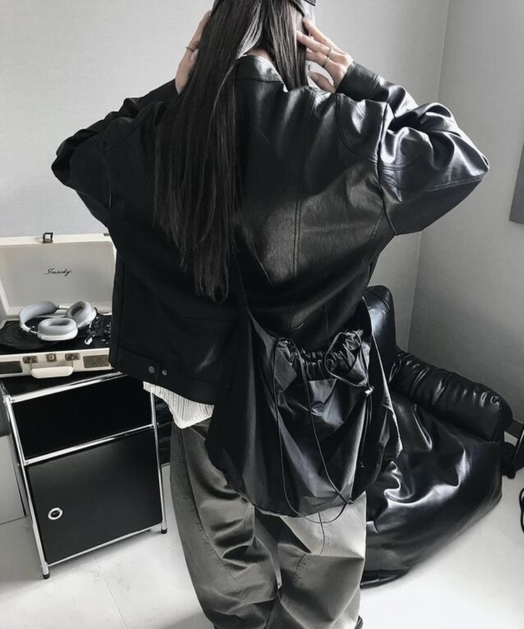 レザージップアップジャケット BLACK