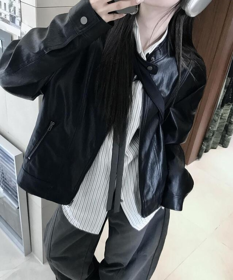 ジャケット レザージップアップジャケット BLACK