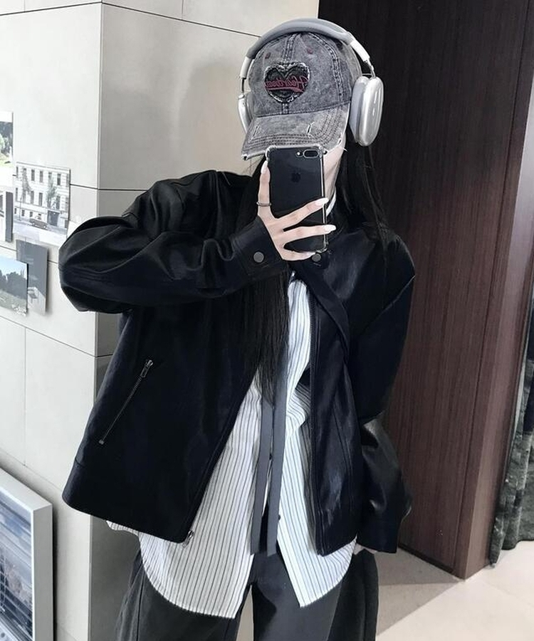 レザージップアップジャケット BLACK