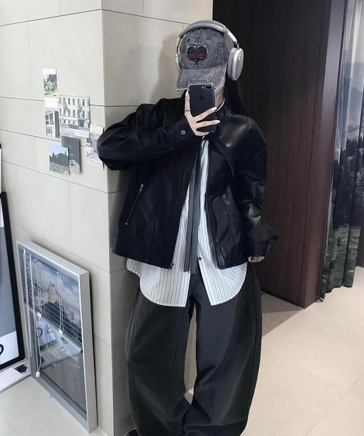 レザージップアップジャケット BLACK