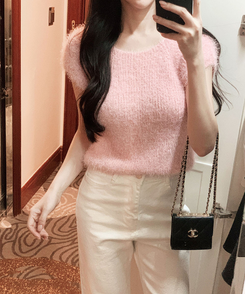 ニット ファー半袖ニット PINK