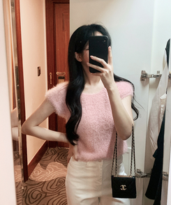 ニット ファー半袖ニット PINK
