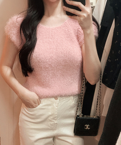 ニット ファー半袖ニット PINK