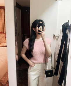 ニット ファー半袖ニット PINK