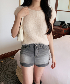 ニット ファー半袖ニット CREAM