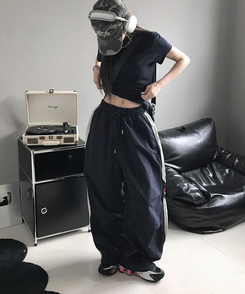 ラインストリングバンディングパンツ NAVY