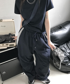 ラインストリングバンディングパンツ NAVY