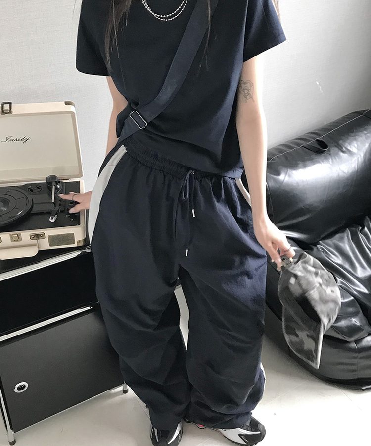 ラインストリングバンディングパンツ NAVY