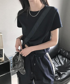 半袖Tシャツ 無地クロップTシャツ NAVY