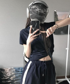 半袖Tシャツ 無地クロップTシャツ NAVY