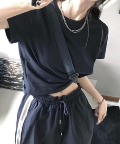 半袖Tシャツ 無地クロップTシャツ NAVY
